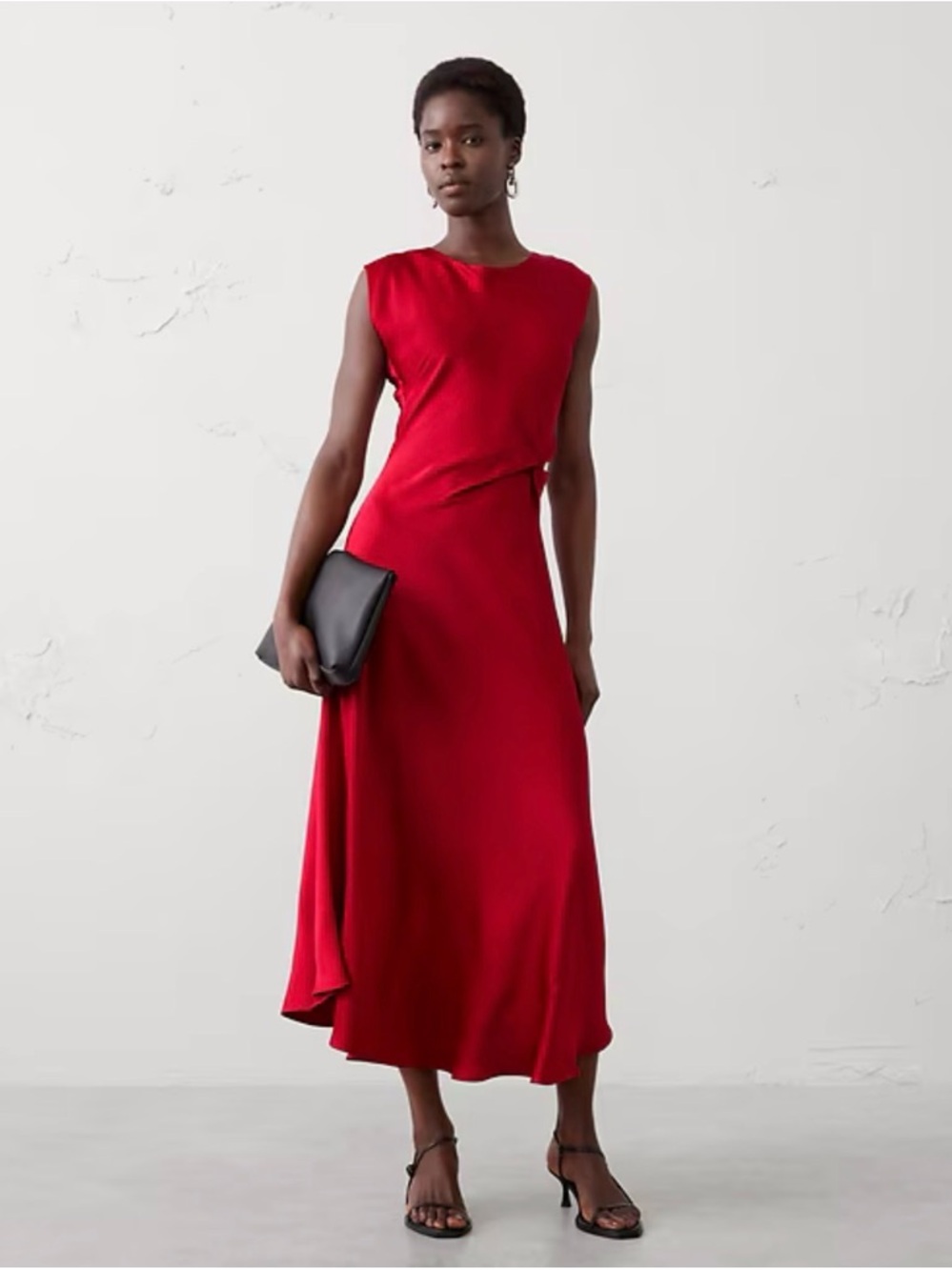 Banana Republic Boatneck Twist-Front Satin Midi Dress